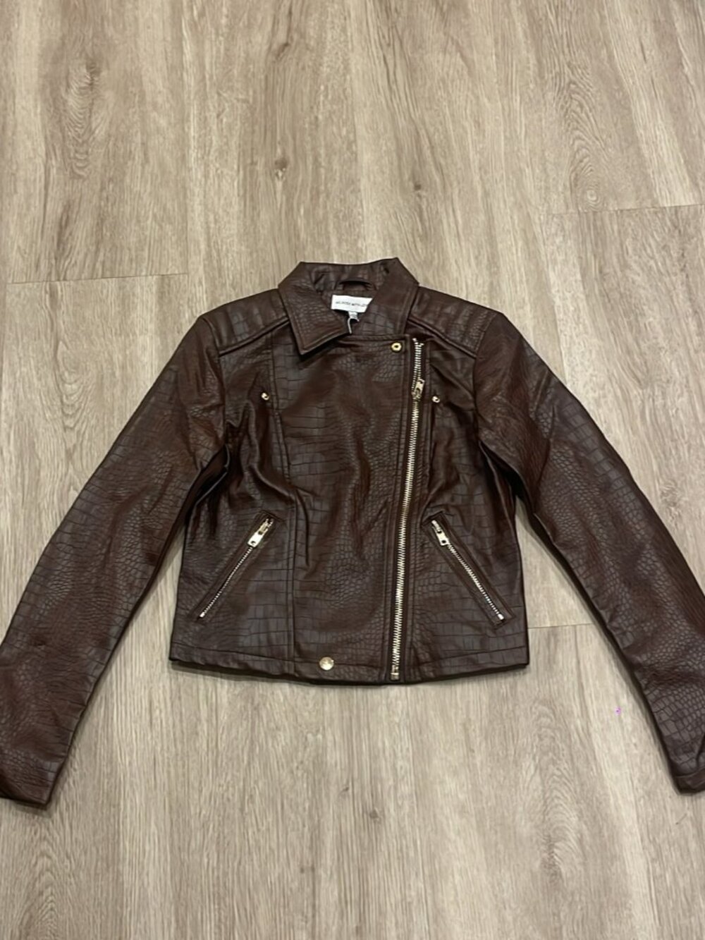 Melrose with Love Brown Croc-Embossed Moto Jacket NWT - S